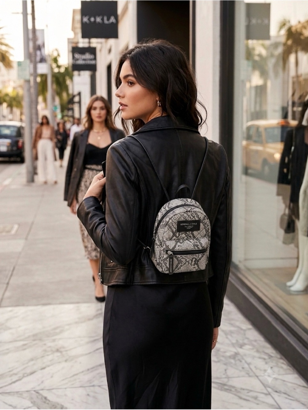 Kendall & Kylie Mini Snake-Print Backpack in Gray and Black - Picture 2 of 4
